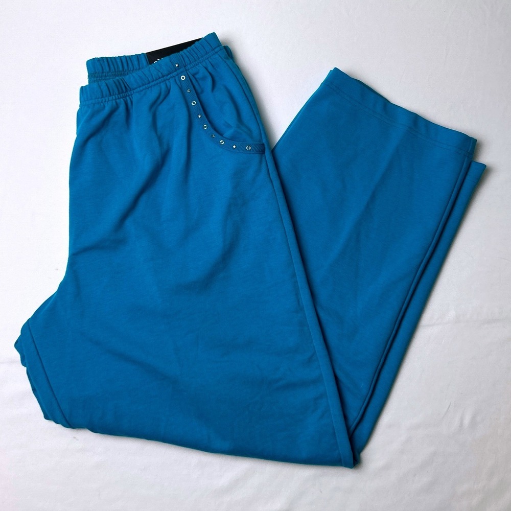 Alfred Dunner Womens Studded Elastic Waist Classic Fit Pants Size 16 Teal NEW